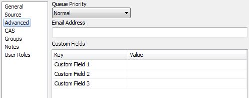 User Properties dialog with the Advanced option selected.